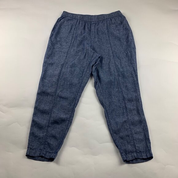 Old Navy Blue Chambray Linen Blend High Rise Slim Leg Ankle Pant L - Picture 1 of 8
